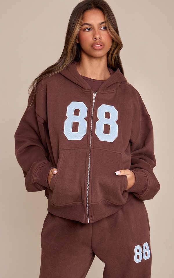 Petite Chocolate Graphic Zip Up Hoodie