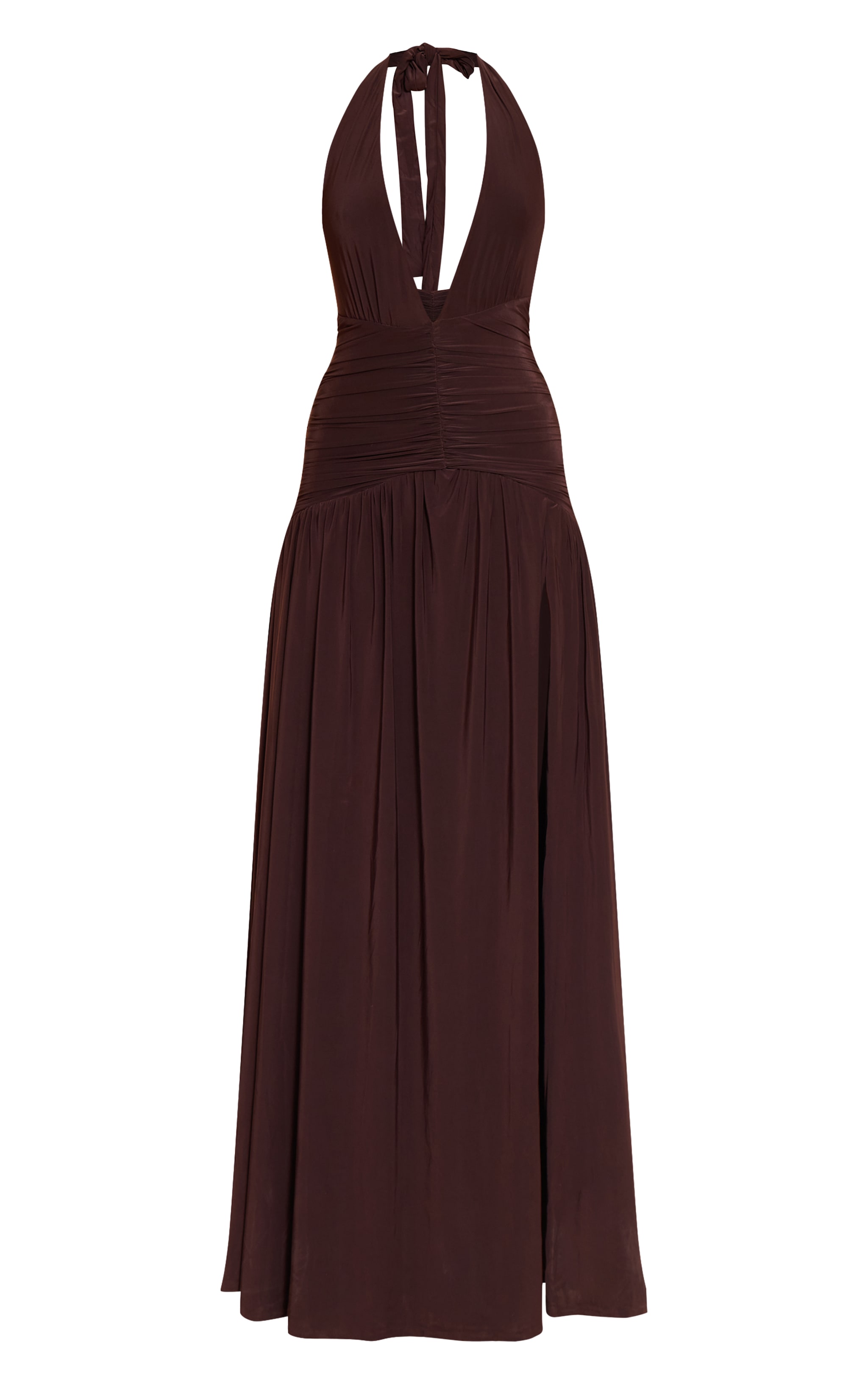 Chocolate Double Layer Slinky Ruched Detail Maxi image 5