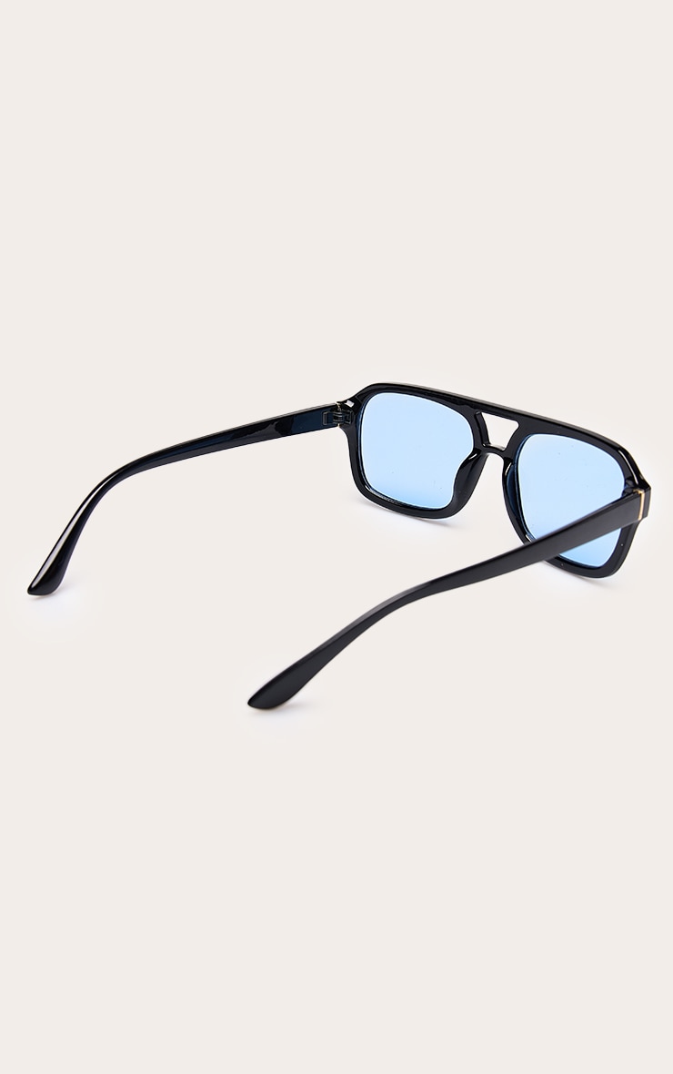 Black Frame Blue Lens Aviator Sunglasses image 4