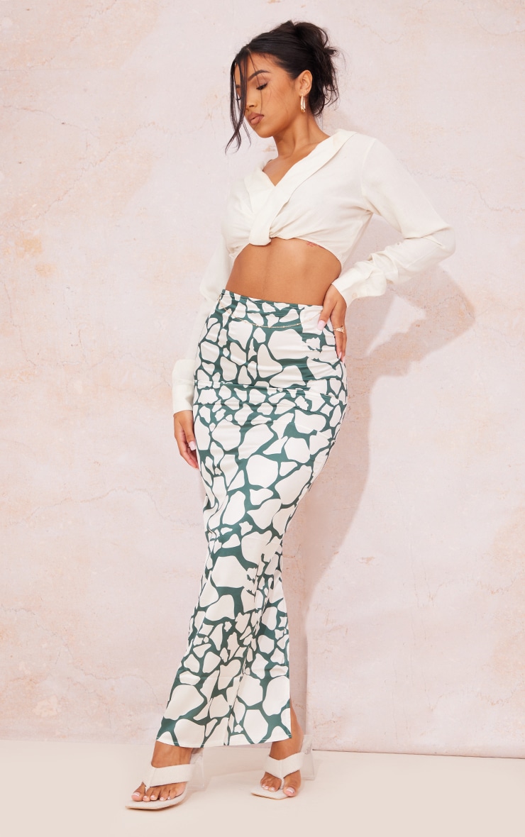 Green Printed Satin Maxi Skirt image 4