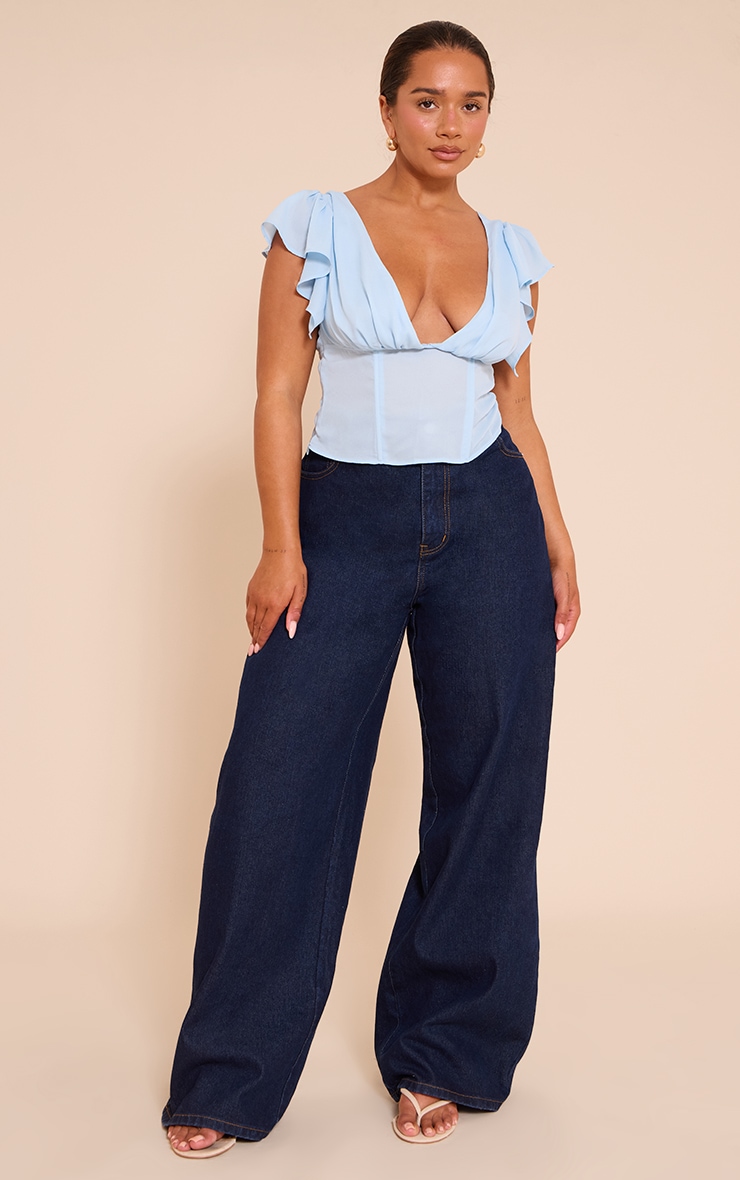Shape Blue Plunge Front Draspe Shoulder Blouse image 3