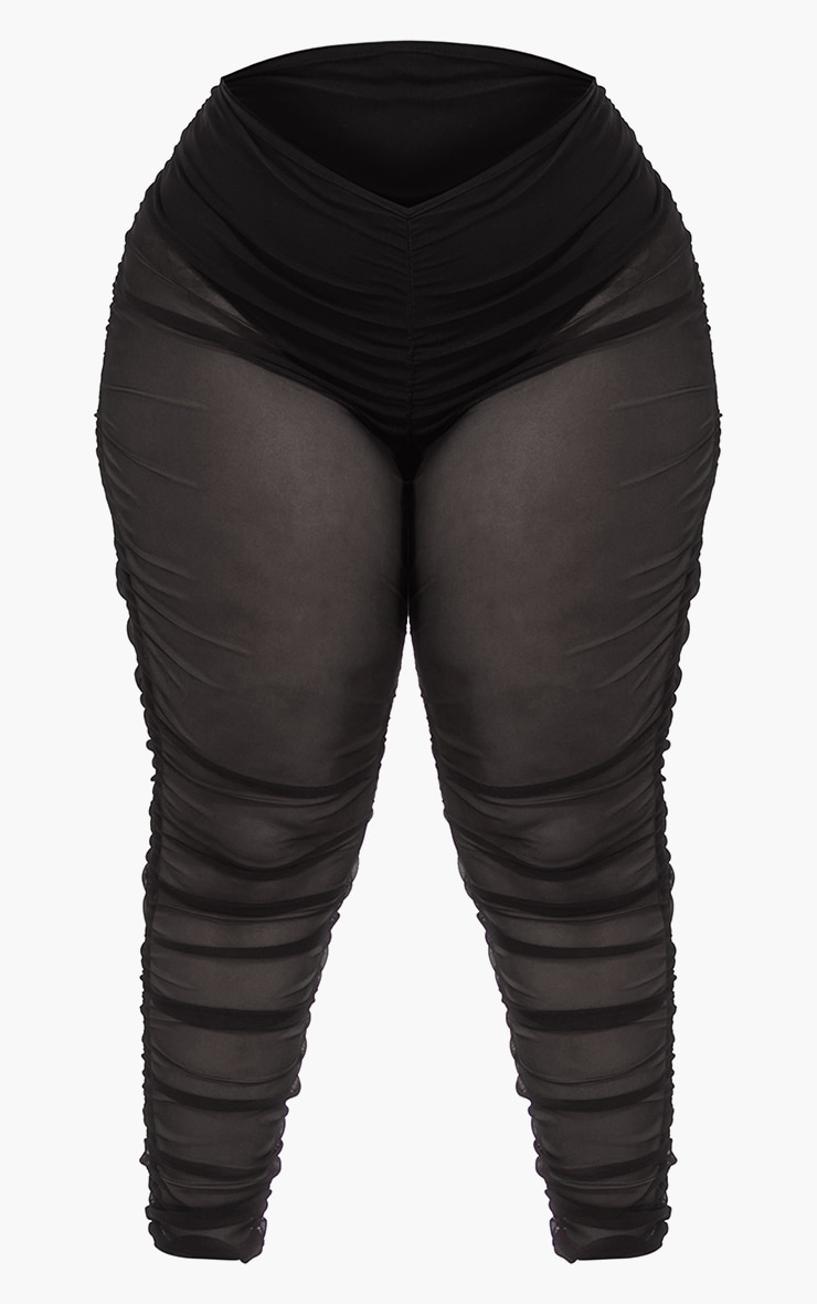 Plus Black Mesh Ruched Leggings Plus Size PLT QA