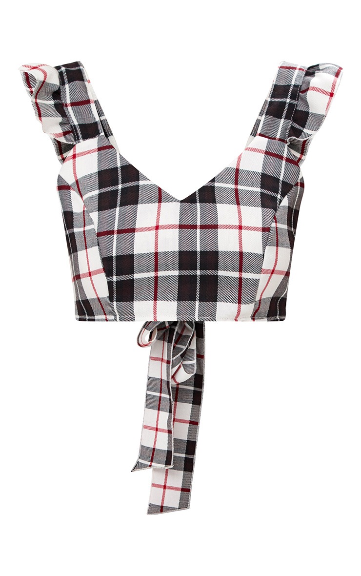 Cream Tartan Check Frill Tie Bralet 3