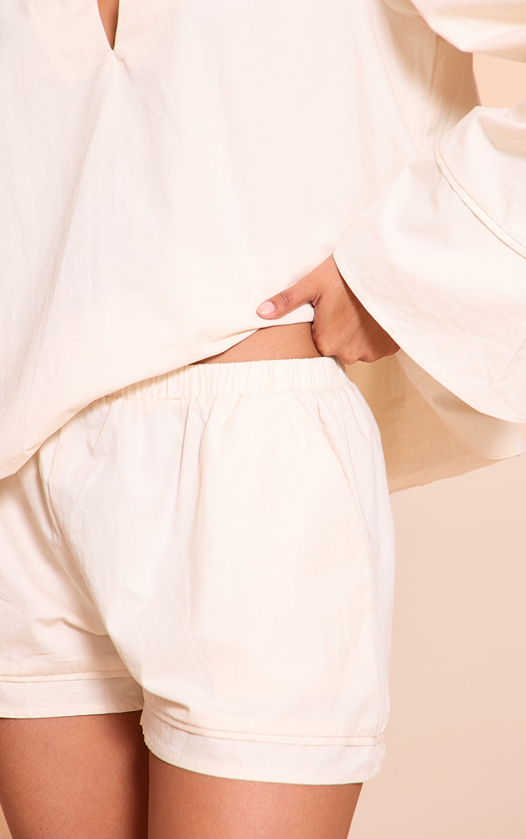 Cream Cotton Woven Pleate Detail Floaty Shorts image 5