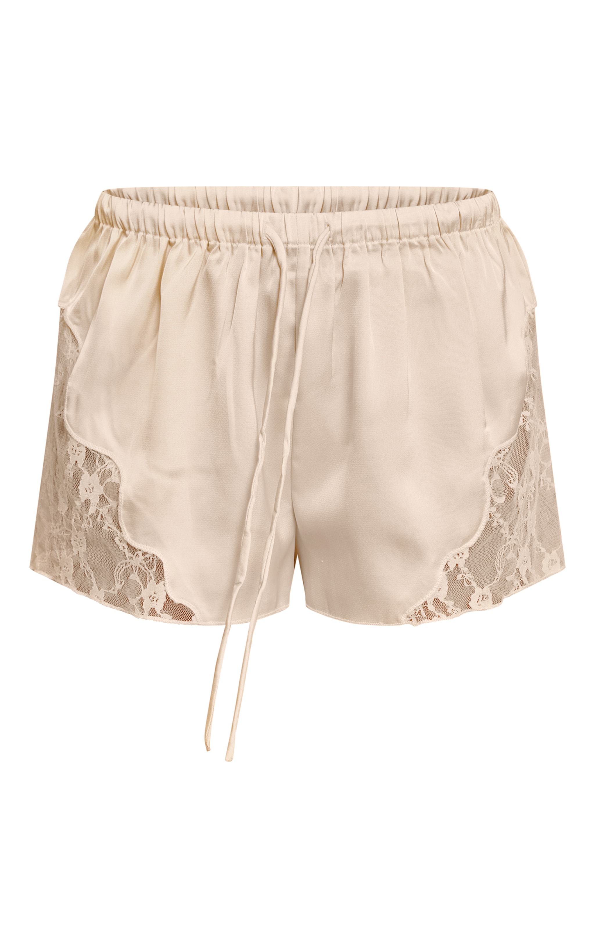 Cream Satin Lace Drawstring Shorts image 5