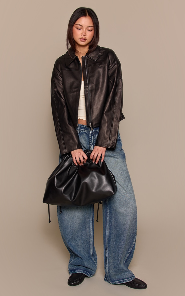 Black Zip Through Pu Jacket image 3