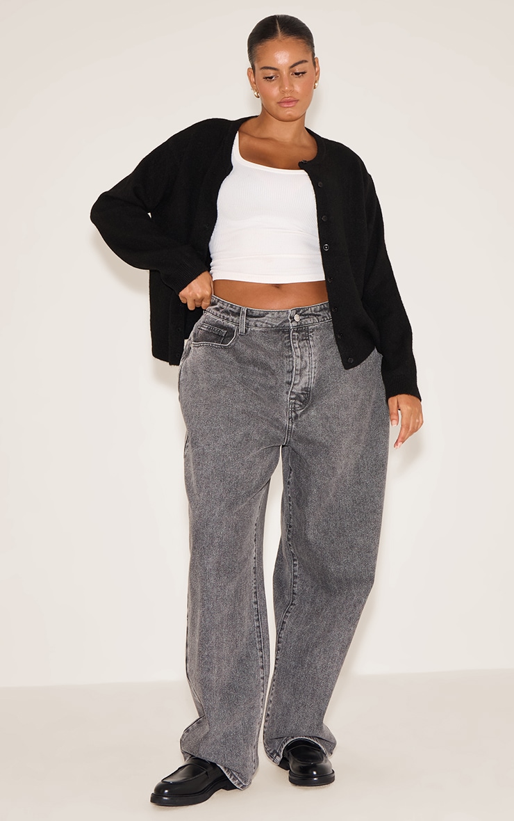 Plus Black Knit Button Through Cardigan image 3