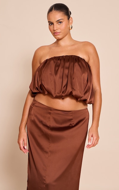 Plus Chocolate Satin Puffball Bandeau Top