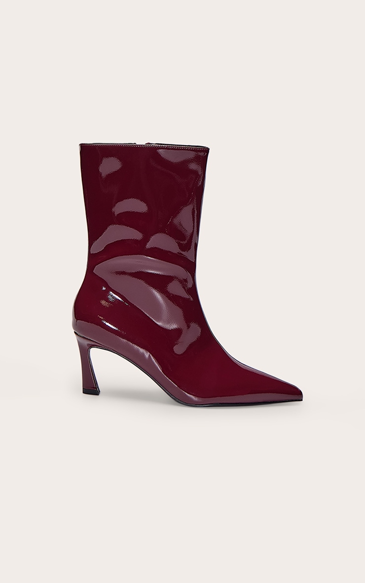 Burgundy Crinkle PU Kick Heel Ankle Boot image 2