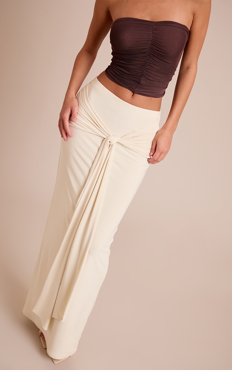 Cream Slinky Knot Detail Maxi Skirt image 2