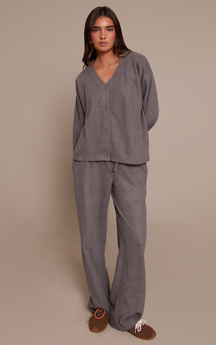 Charcoal Grey Brushed Soft Touch Boxy Cardigan image 3