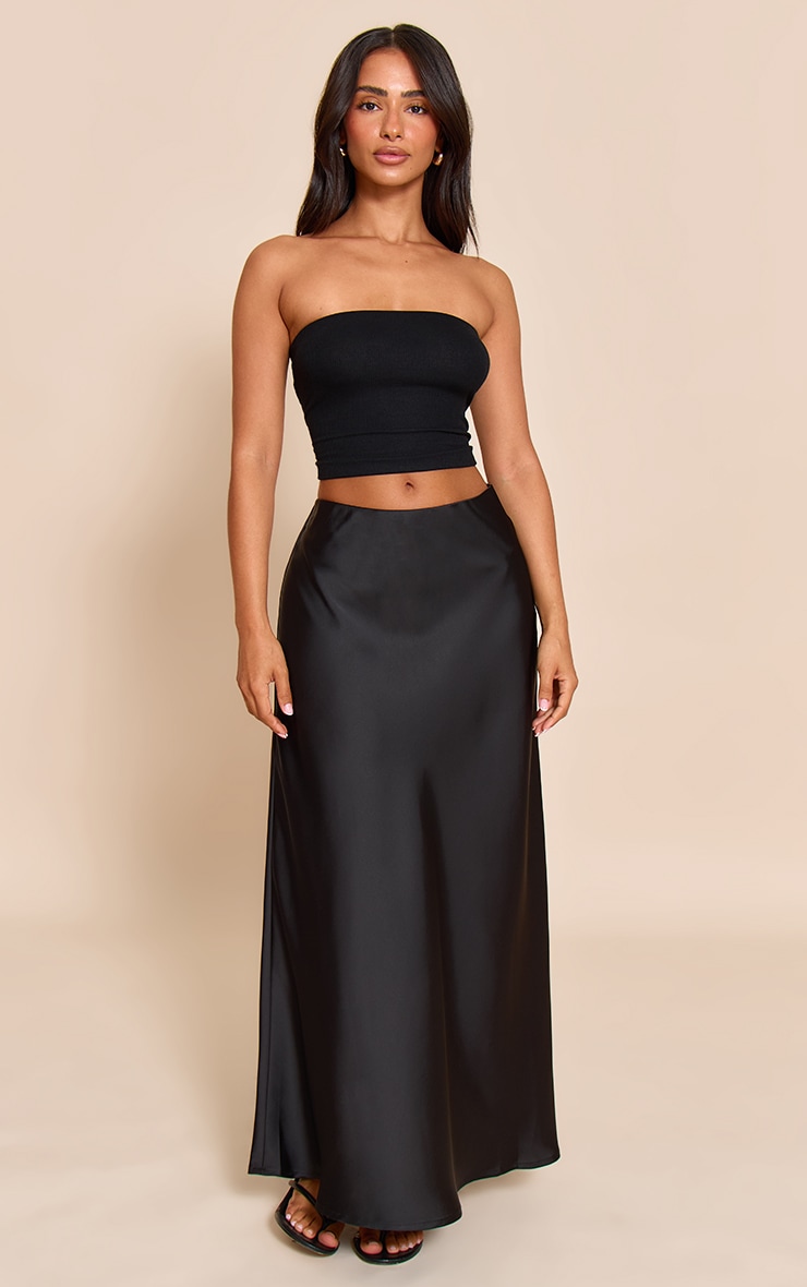 Petite Black Satin Flowy Maxi Skirt image 2