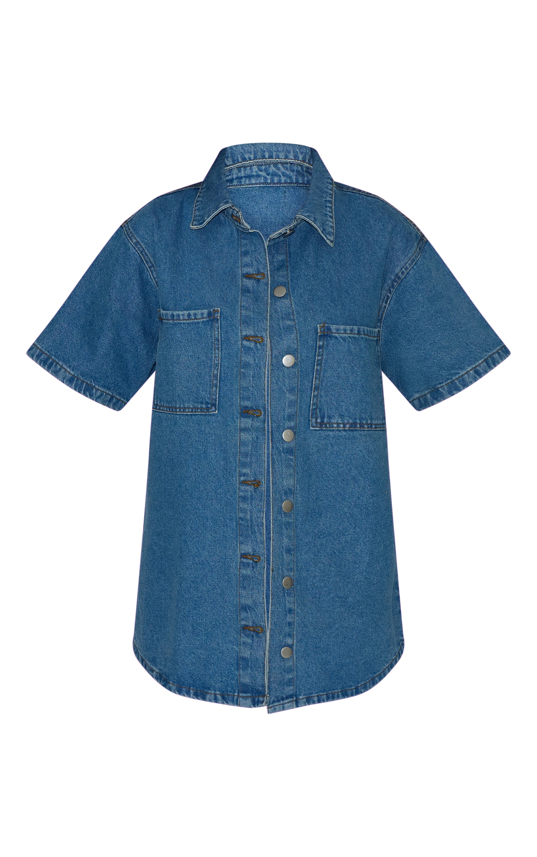 Mid Blue Wash Pocket Detail Oversized Denim Shirt image 5