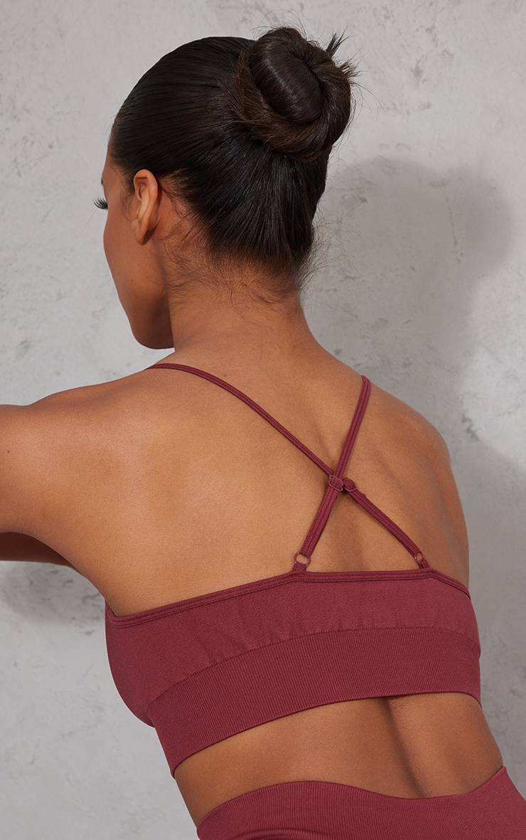 Soutien-gorge de sport rembourré sans coutures rouge vin image 4