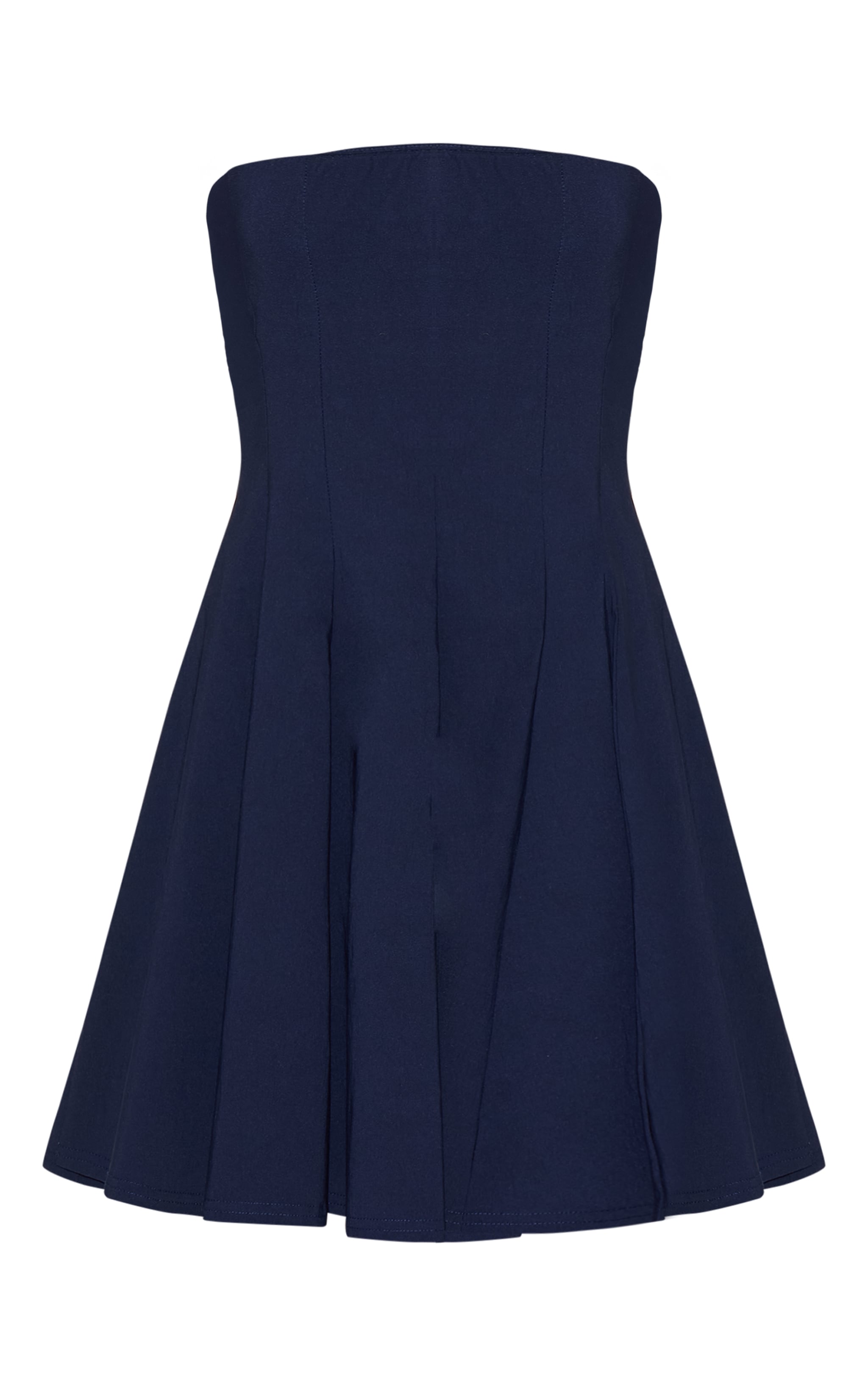 Navy Stretch Woven Bandeau Pleated Shift Dress image 5