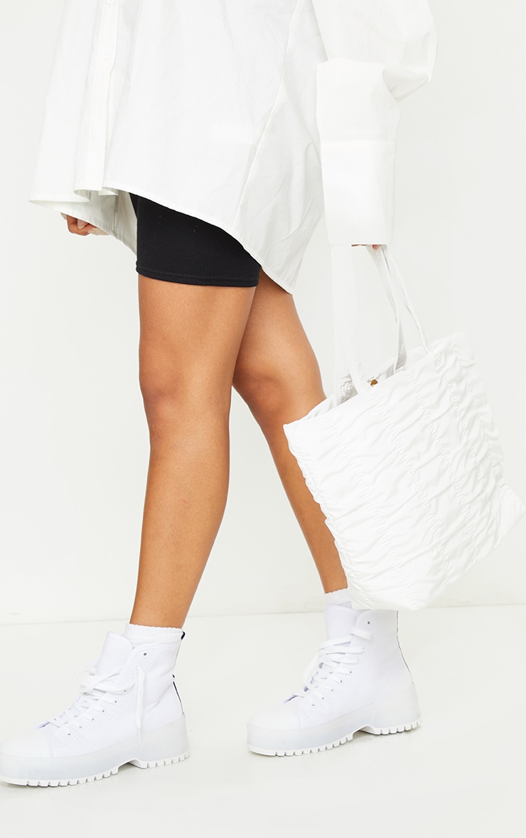 White Ruched Tote Bag