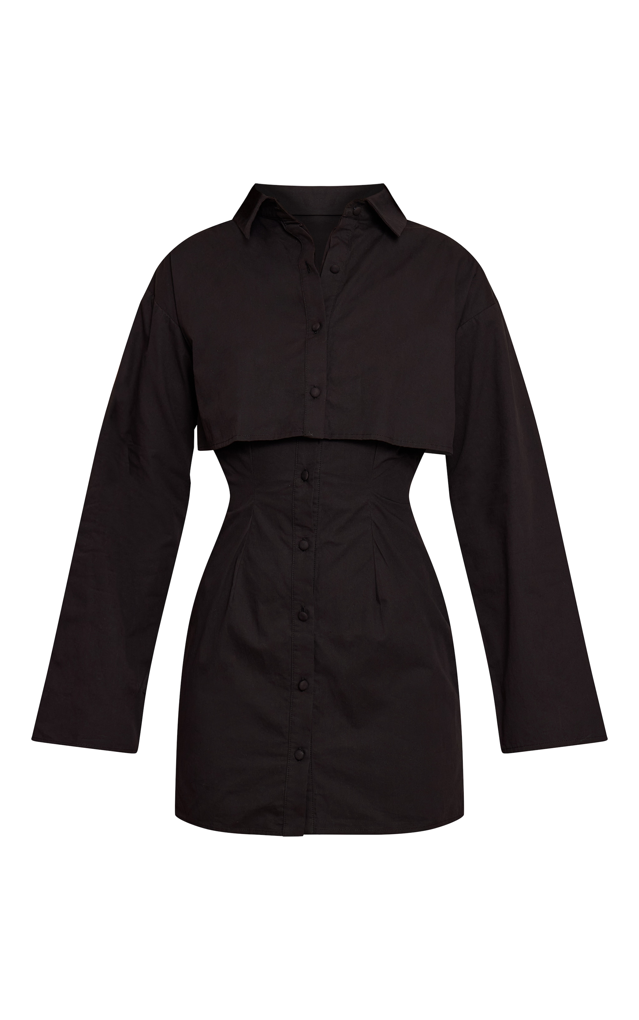 Tall Black Overlay Detail Long Sleeve Shift Dress image 5