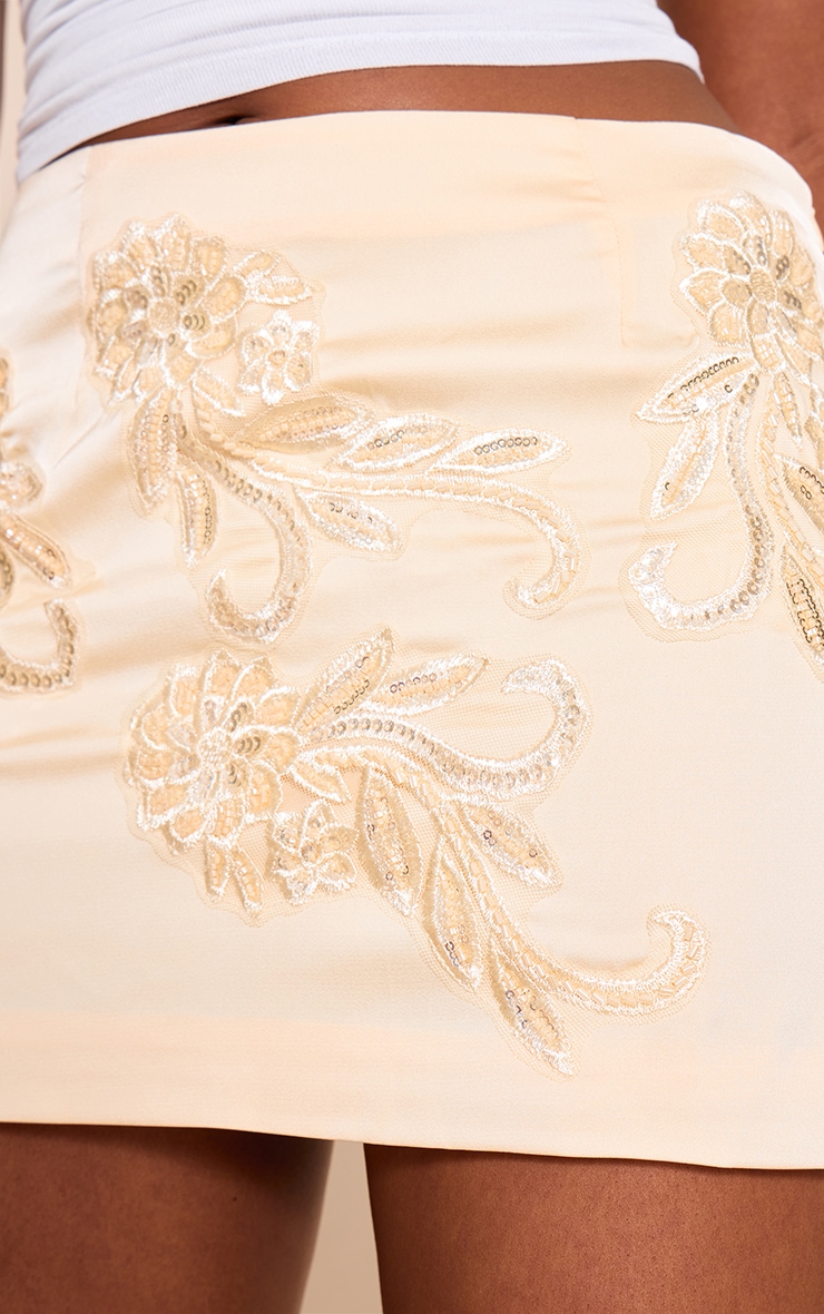 Butter Yellow Satin Embellished Detail Mini Skirt image 5
