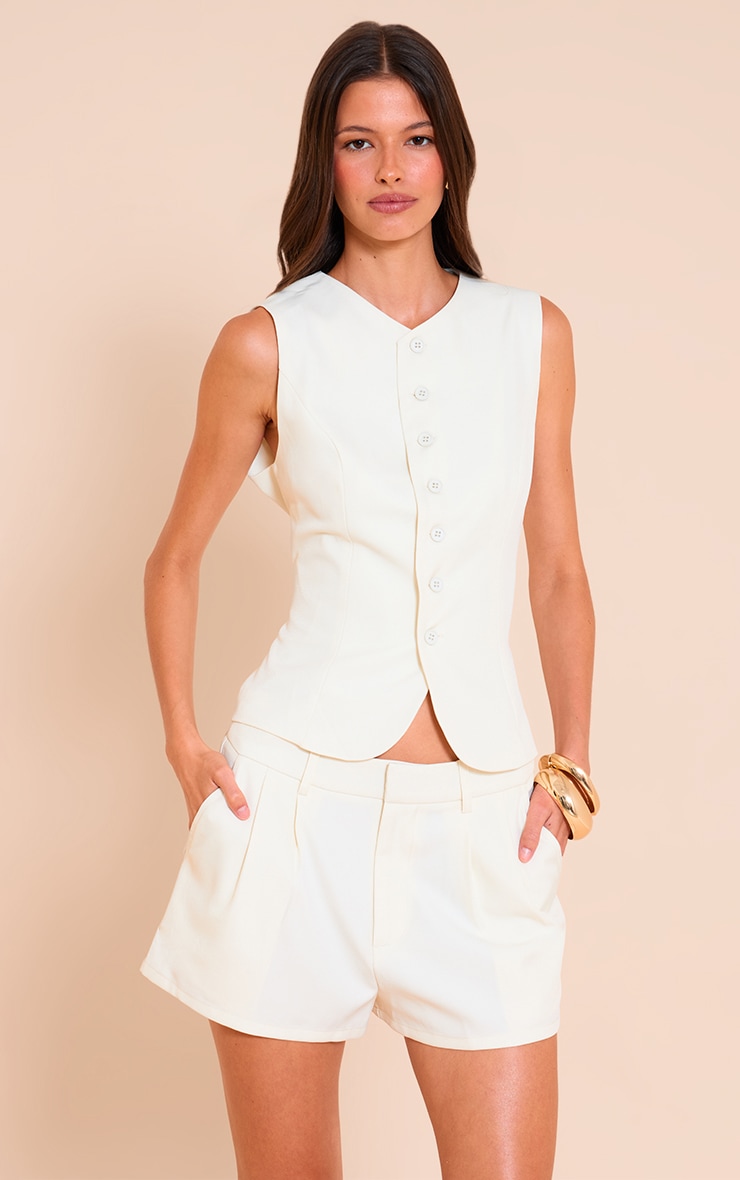 Cream Woven Tailored Shorts image 4