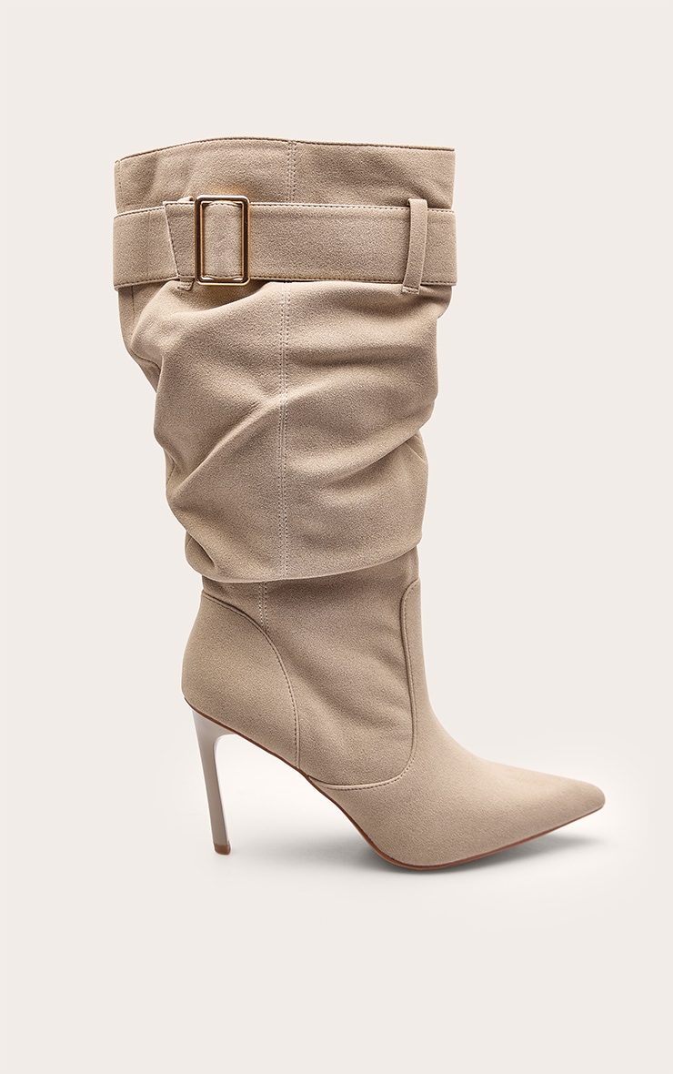 Bottes hautes froncées gris pierre à talon aiguille image 2