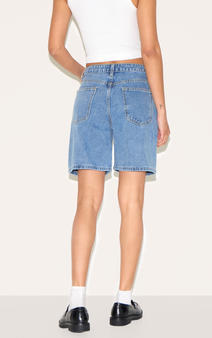 Mid Blue Wash Low Rise Denim Jorts image 3