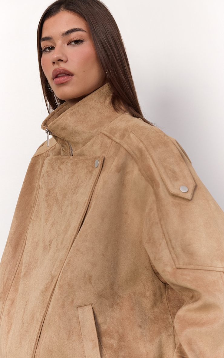 Sand Funnel Neck Low Belt Soft Suede Biker Jacket image 5