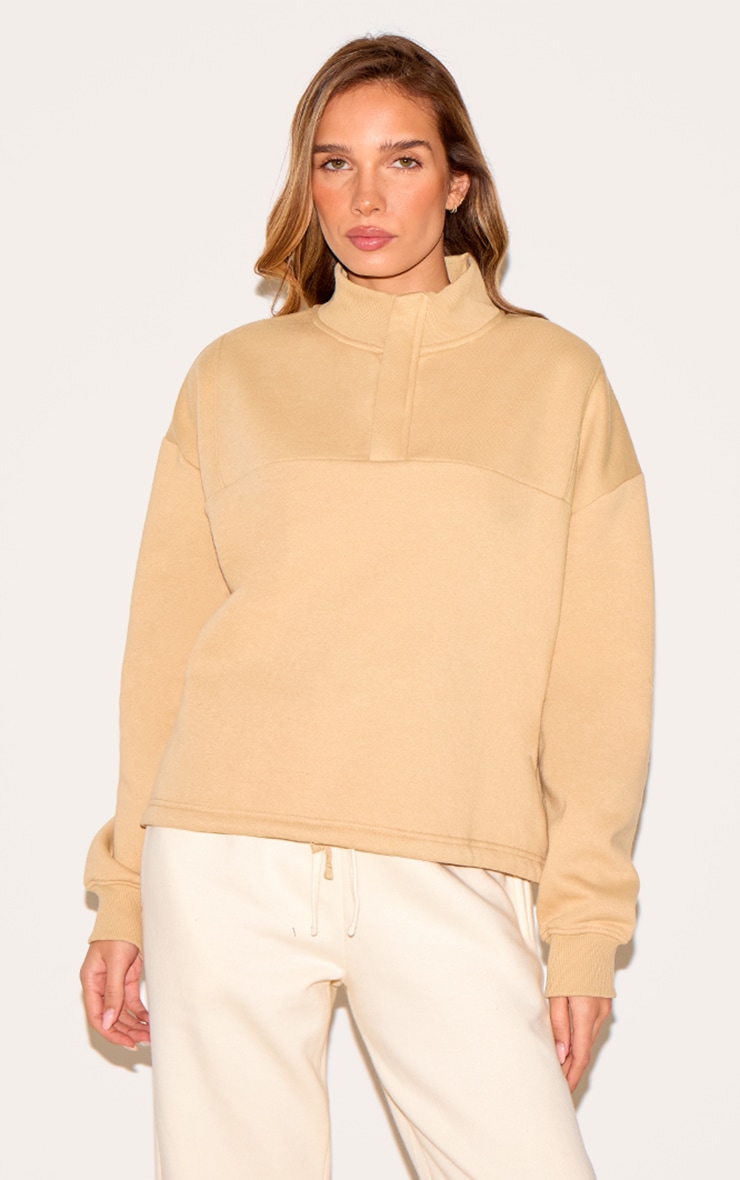 Latte Drawstring Hem Quarter Zip Sweatshirt image 1