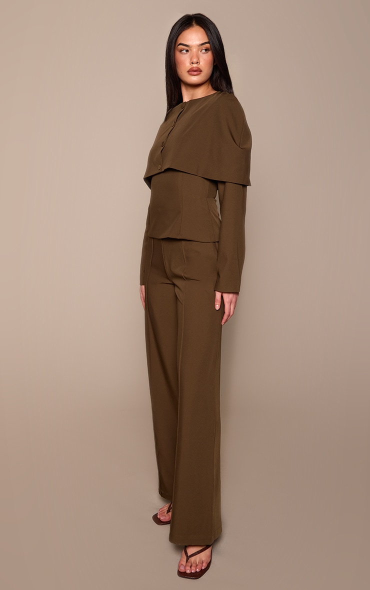 Chocolate Tailored Woven Button Down Long Sleeve Jumpsuit image 3