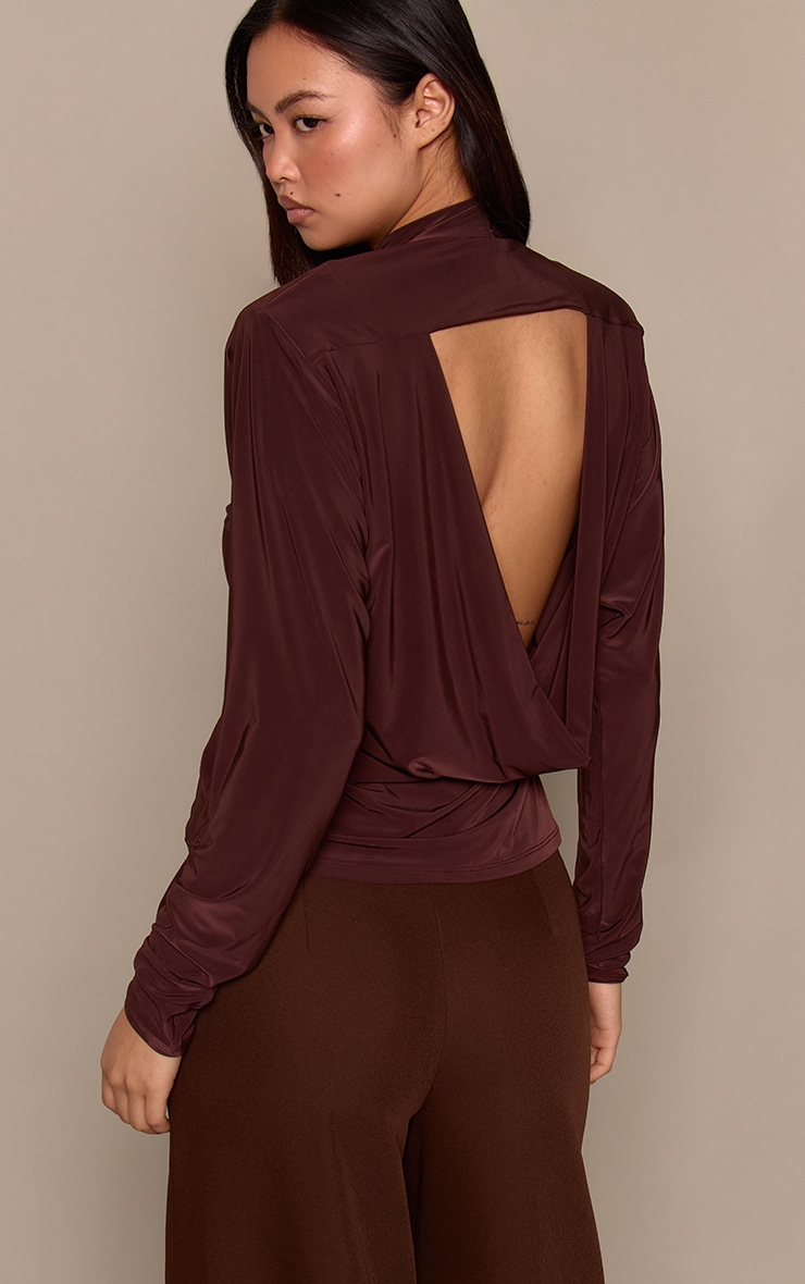 Chocolate Slinky Cowl Back Slouchy Long Sleeve Top  image 4