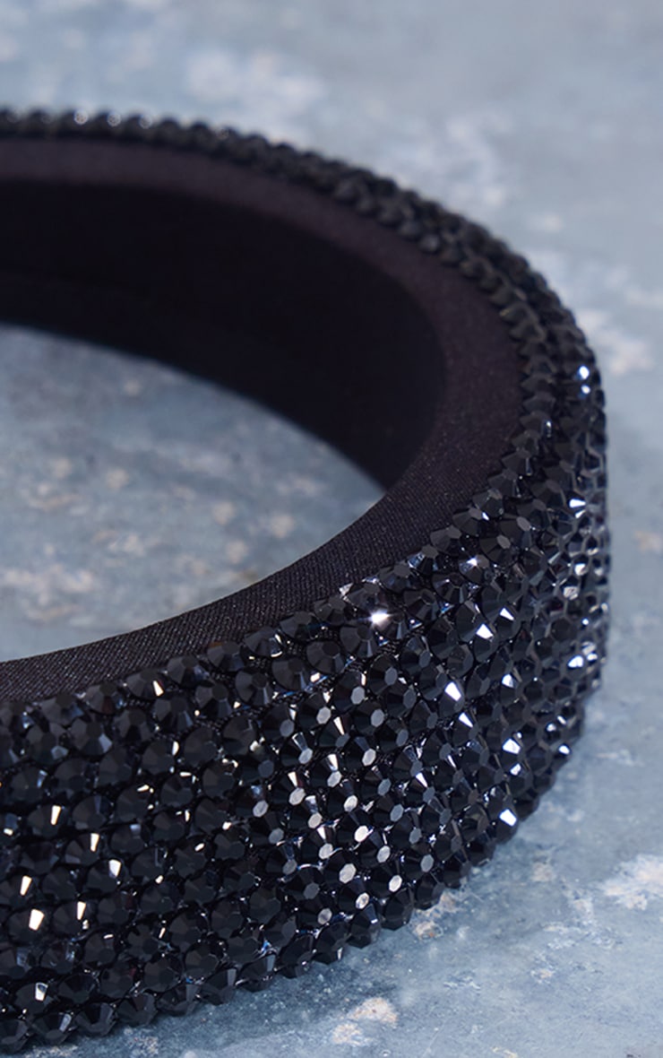 Black Diamante Detail Padded Headband image 2