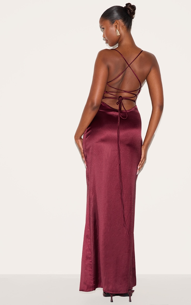 Plum Satin Tie Back Maxi Dress image 2
