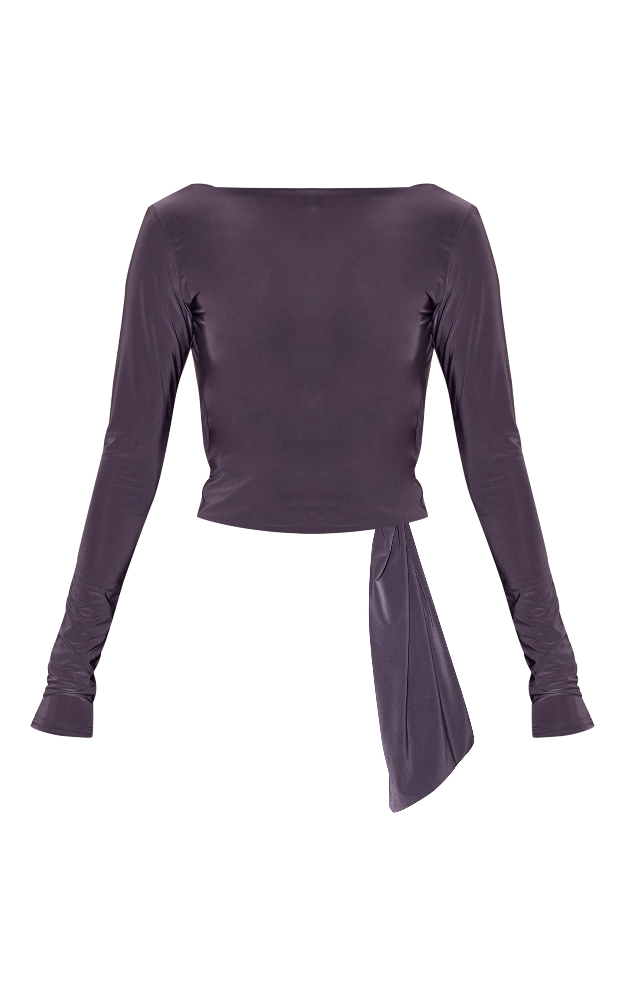 Slate Grey Slinky Draped Asymmetric Open Back Long Sleeve Top image 5