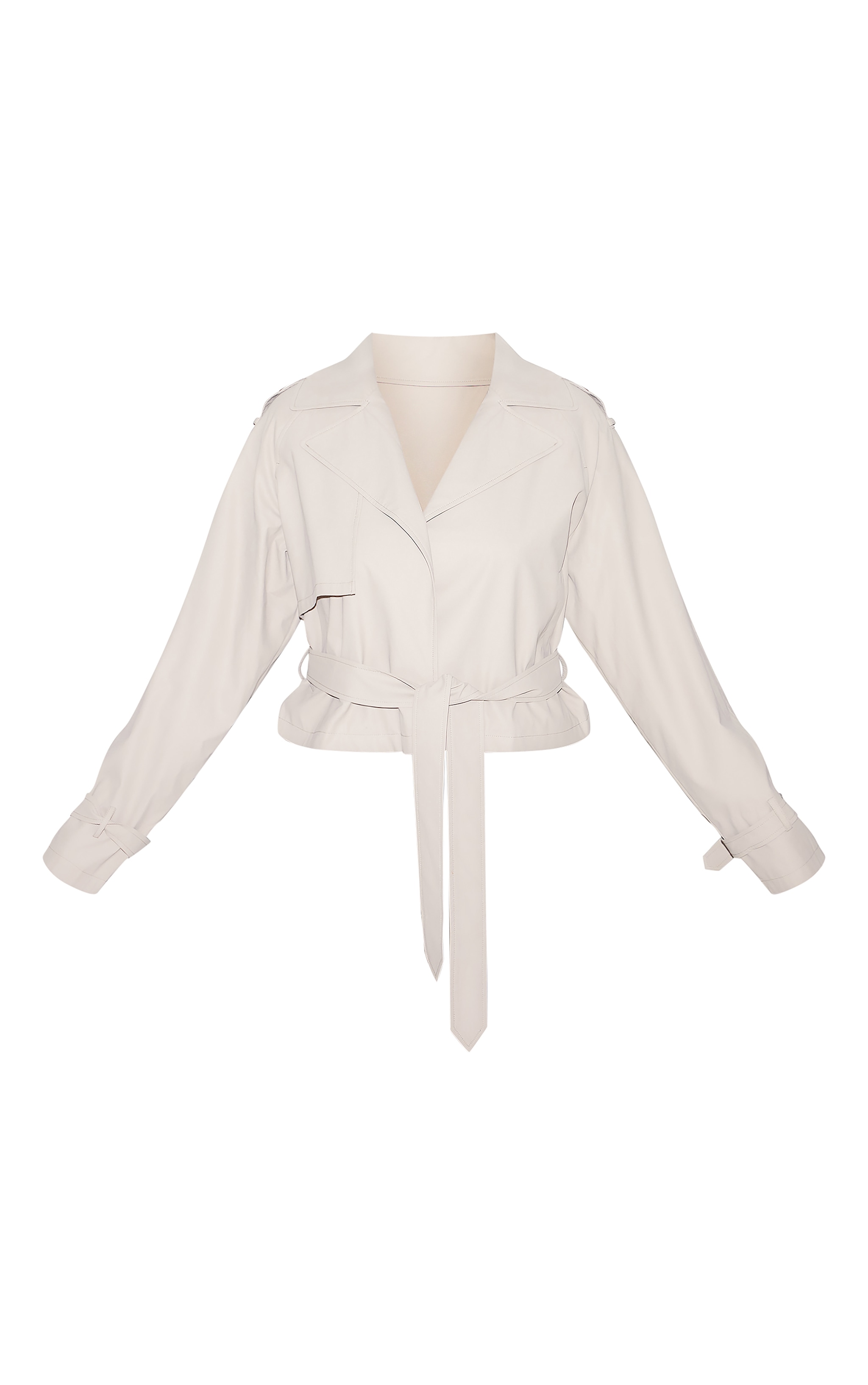 Plus Beige Rubberised Loose Fit Cropped Trench Coat image 5