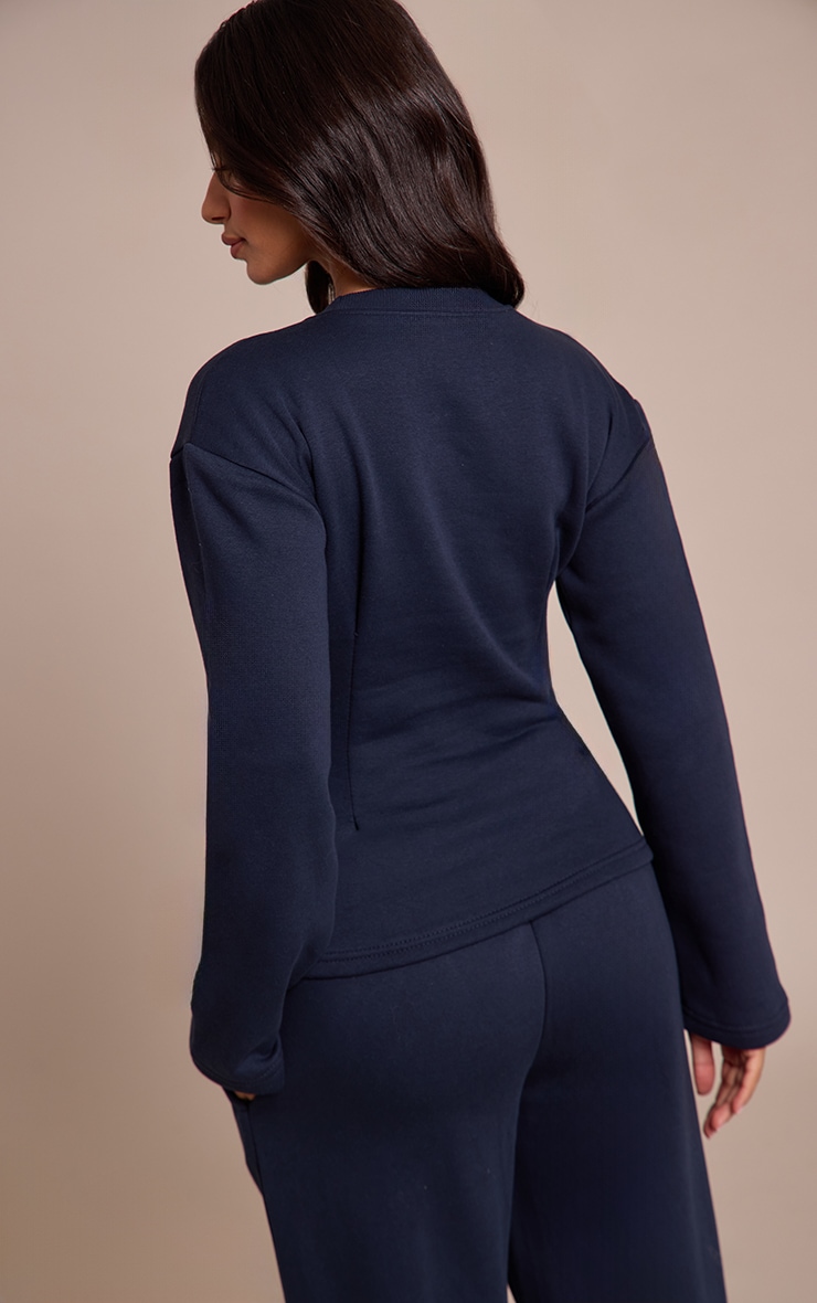 Petite Navy Long Sleeve Waist Cinched Sweatshirt image 2