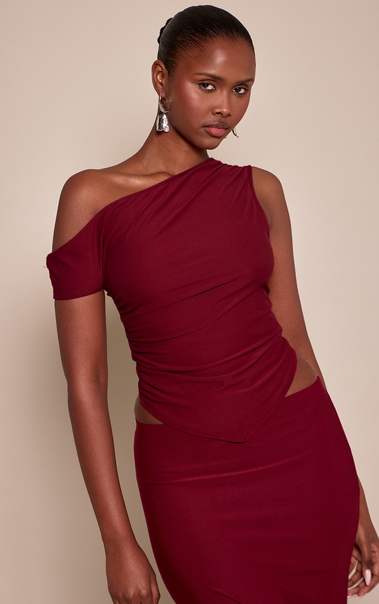 Burgundy Soft Touch Sleeveless Asymmetric Top image 1