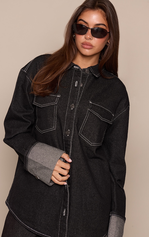 Raw Indigo Turn Up Cuff Oversized Denim Shirt