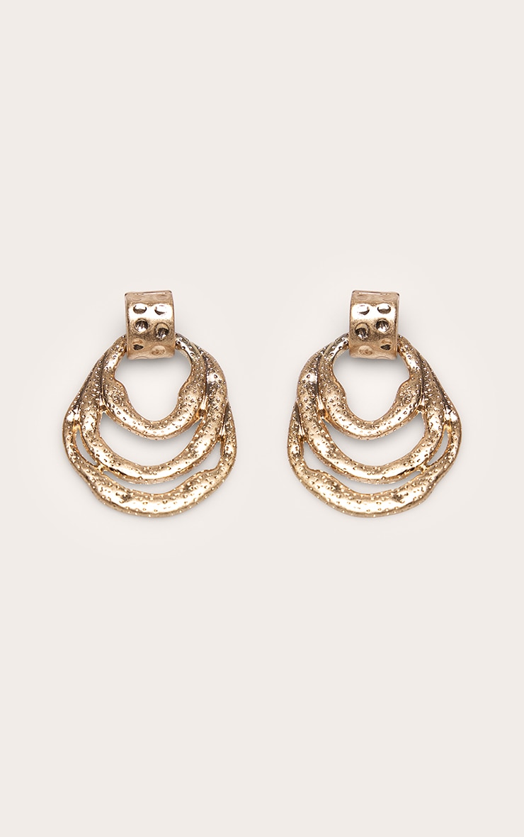 Gold Molten Hammered Abstract Draped Statement Earrings image 2