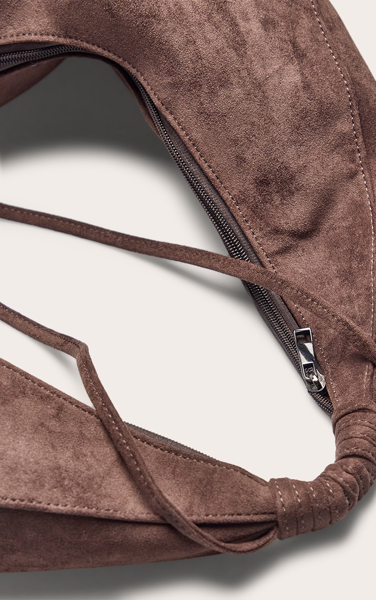 Chocolate Faux Suede Slouchy Shoulder Bag image 3