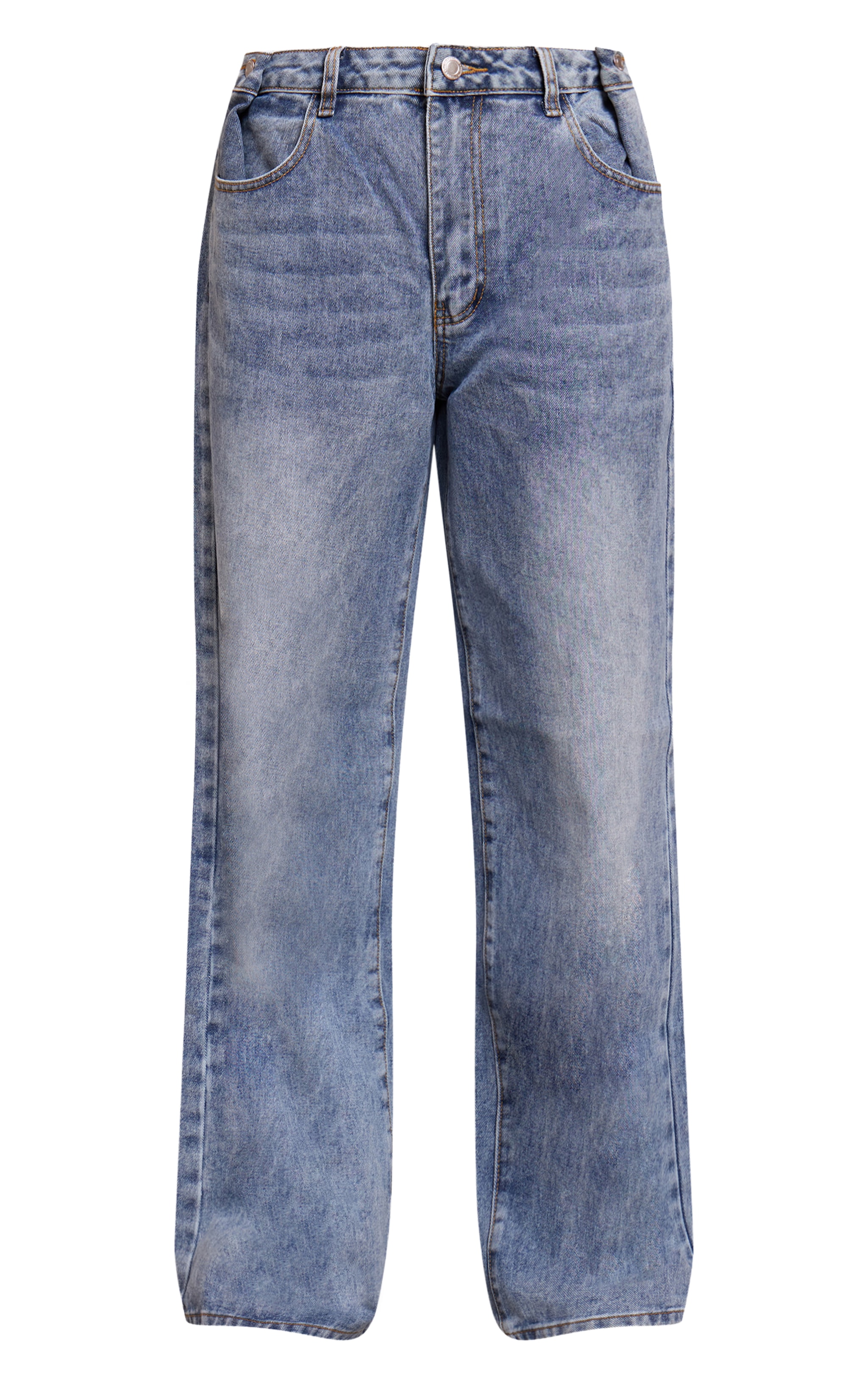 Light Blue Button Detail Wide Leg Jeans image 5