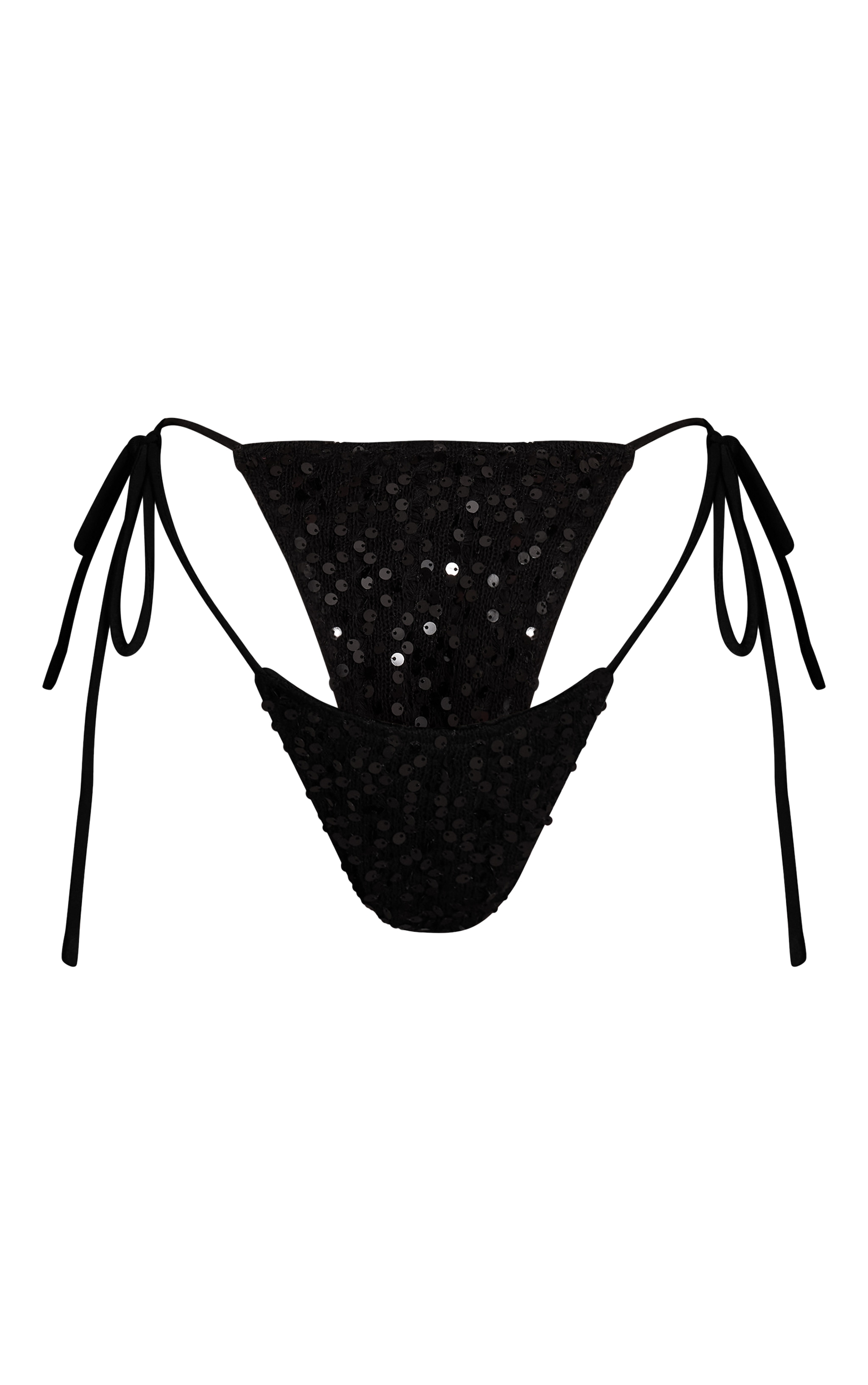 Black Sequin Knit Tie Side Bikini Bottoms image 5