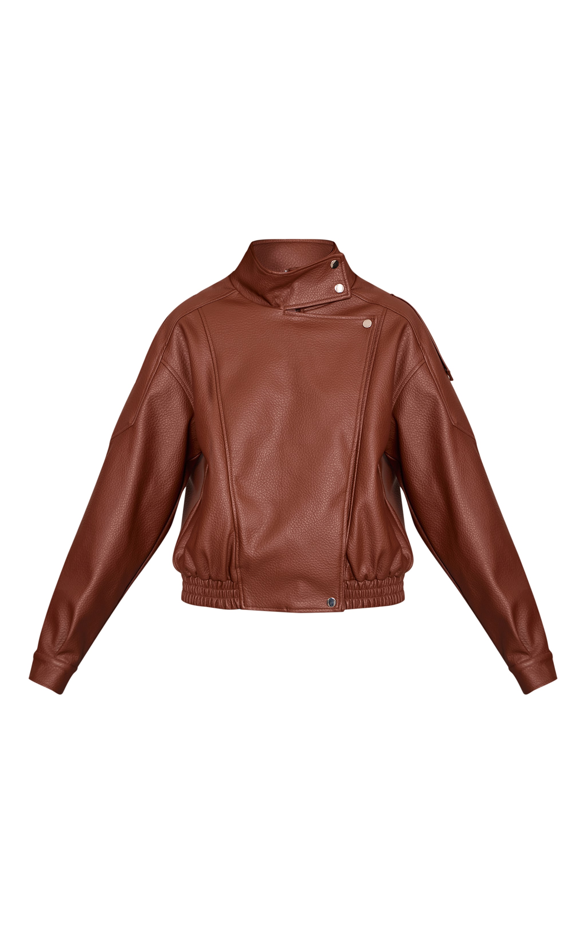 Tan Funnel Neck Faux Leather Biker Jacket image 5