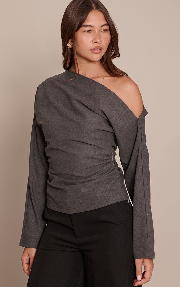 Charcoal Brushed Woven Ruched Top  image 1