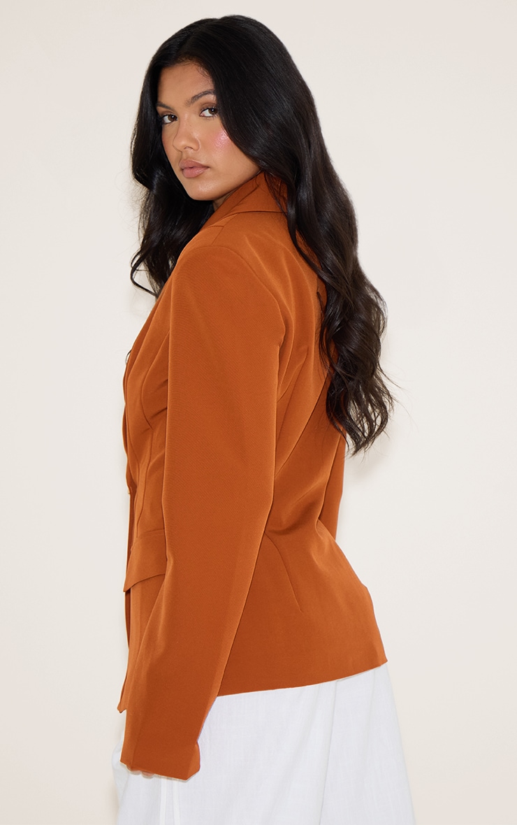 Rust Cinch Waist Lapel Point Detail Blazer image 2