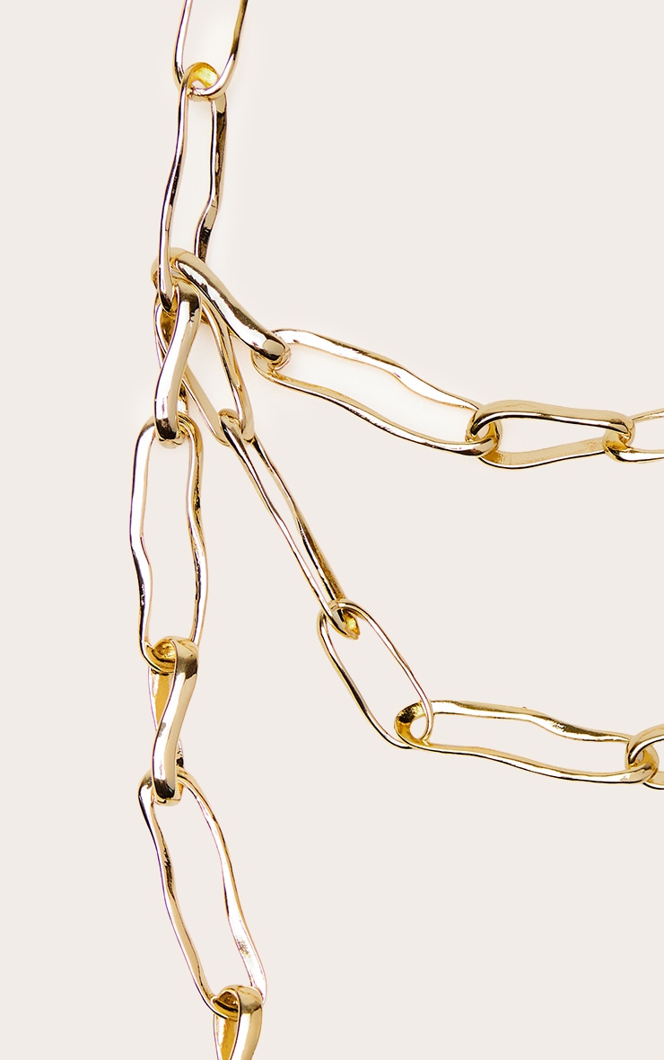 Gold Smooth Molten Link Layered Chain Necklace image 3