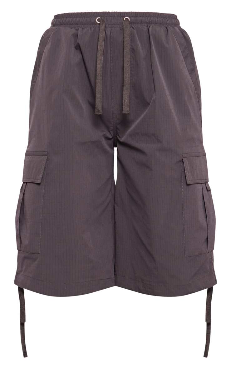 Charcoal Ripstop Drawstring Oversized Long Cargo Shorts image 6