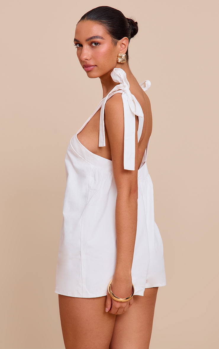 White Woven Tie Shoulder Detail Playsuit image 2