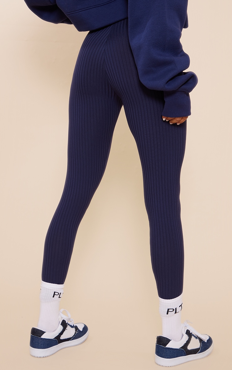  Navy Harlie Ribbed High Waisted Leggings image 3