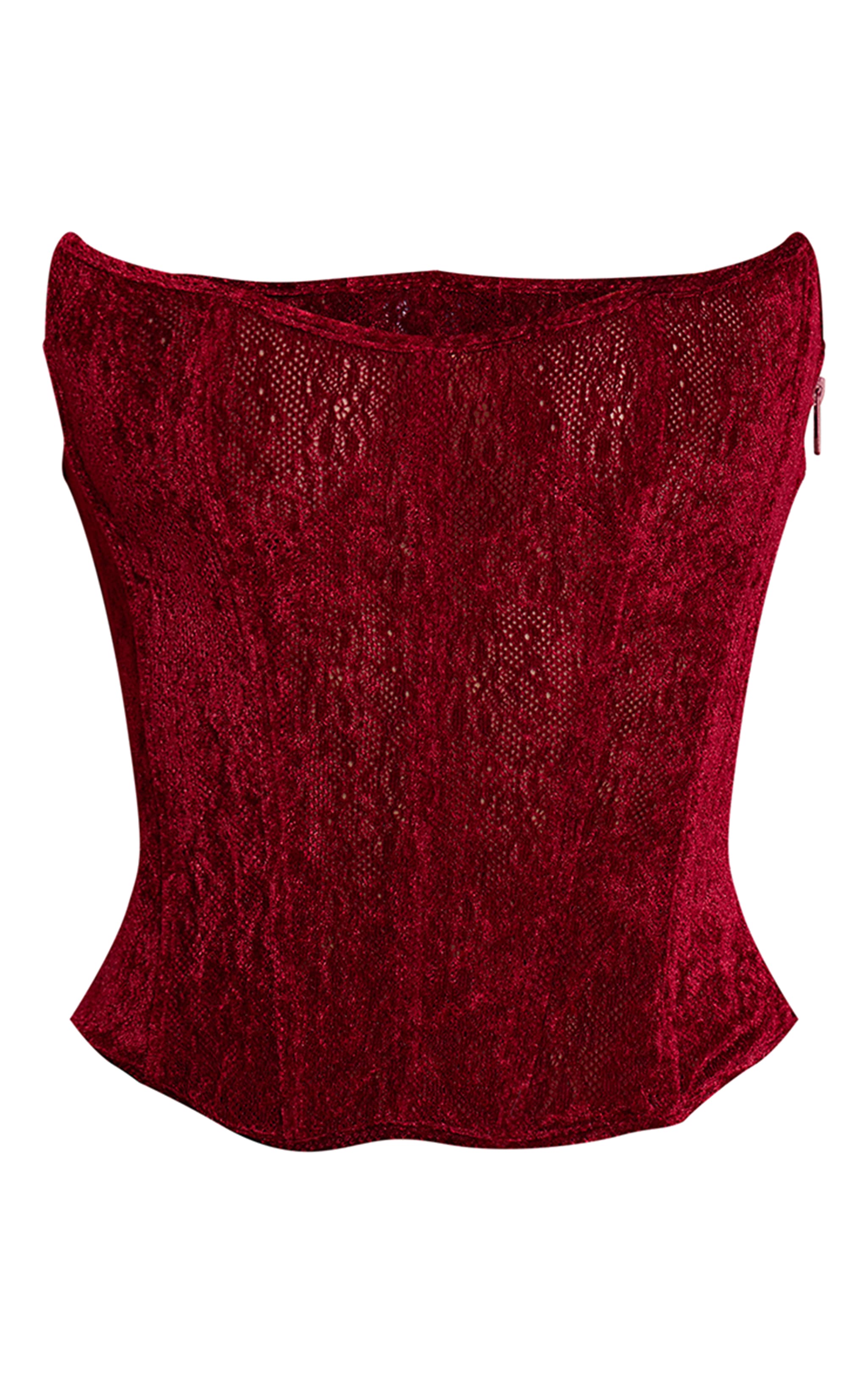 Petite Red Velour Printed Corset Top image 5