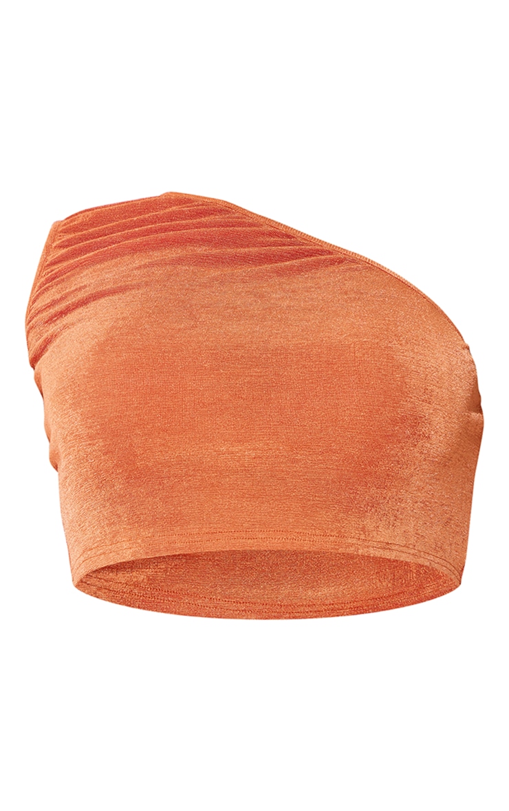 Plus Rust Acetate Slinky One Shoulder Crop Top Plus Size PLT