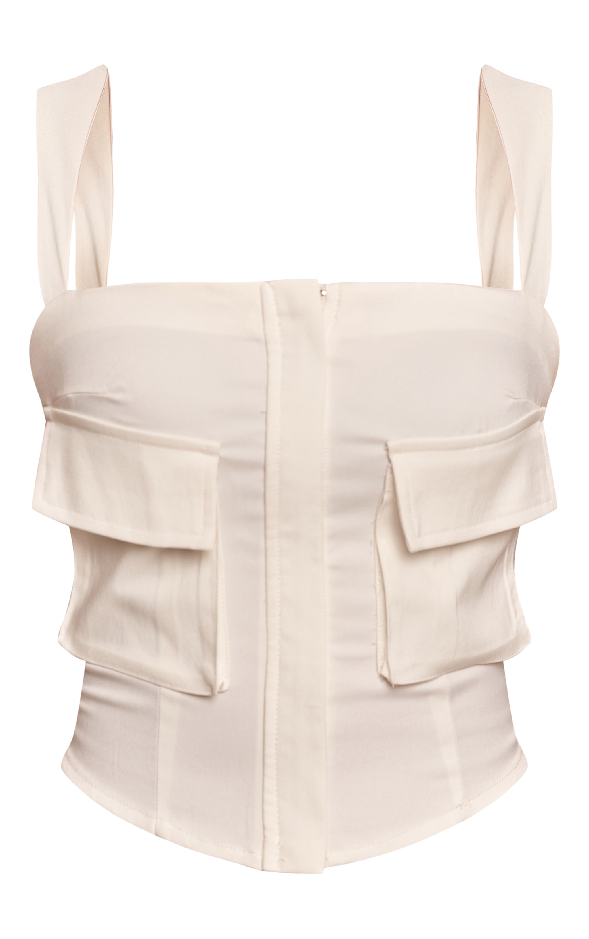 Cream Woven Pocket Detail Zip Front Corset image 5